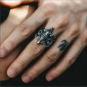 Adjustable Gothic Skull Bone Ring – 3D Skeleton Design, Open Band Punk Biker